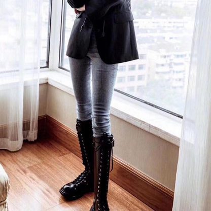 Funki Findz | Boots | Women's White Knee High Lace Up Boots