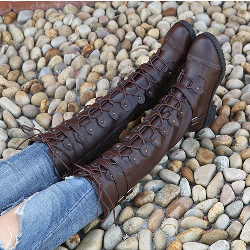 Funki Findz | Boots | Women's Knee High Steampunk Flat Boots
