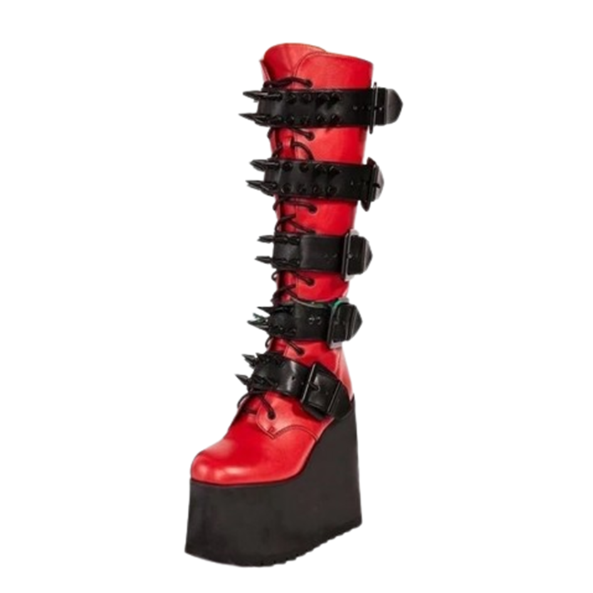 Funki Findz | Boots | Women's Pink Studded Belt Platform Boots