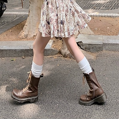 Funki Findz | Boots | Women's Brown Lace Up Calf Combat Boot