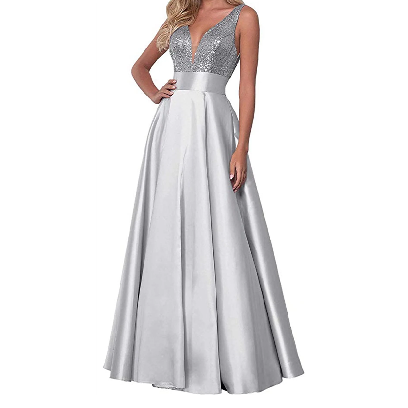 Funki Findz | Dresses | Women's Satin Sequin Evening Dress