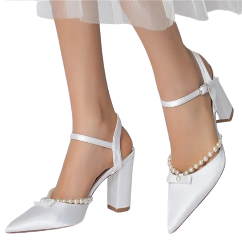 Funki Findz | Shoes | Women's Satin Pearl Wedding Block Heels