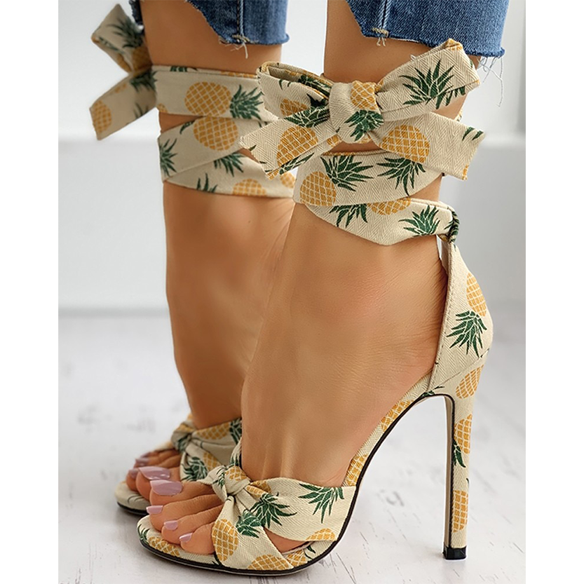 Funki Findz | Shoes | Women's Canvas Fruit Print Ankle Tie Heels