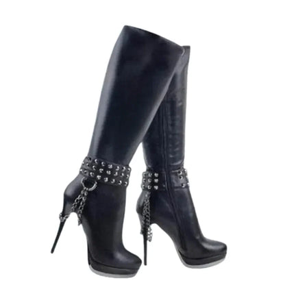 Funki Findz | Boots | Women's Knee High Chain Stiletto Boots
