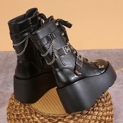 Funki Findz | Boots | Women's Multi Strap Gothic Platform Boots