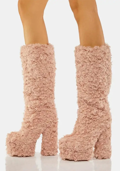 Funki Findz | Boots | Women's Knee-High Fuzzy Platform Boots