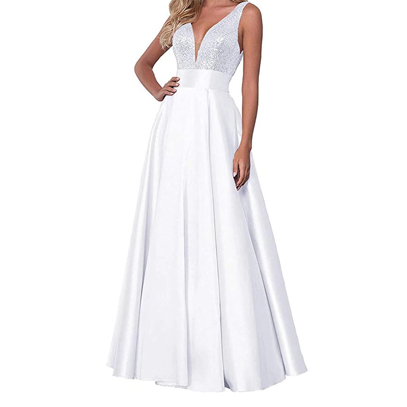 Funki Findz | Dresses | Women's Satin Sequin Evening Dress