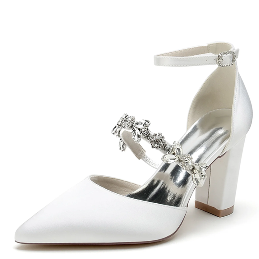 Funki Findz | Shoes | Women's Satin Crystal Block Heeled Shoes