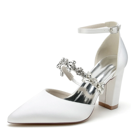 Funki Findz | Shoes | Women's Satin Crystal Block Heeled Shoes