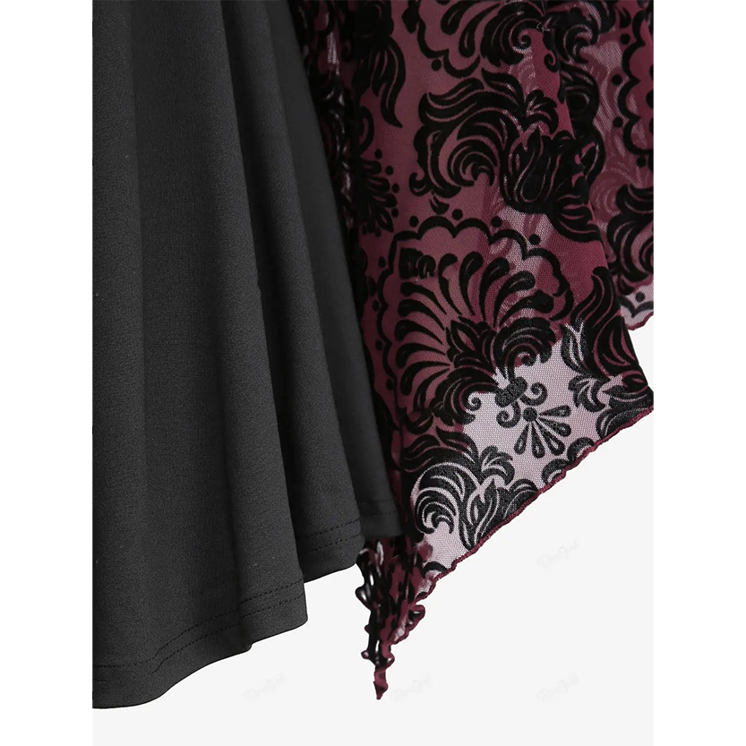 Funki Findz | Shirts | Women's Lace Applique Ruched Mesh Shirt