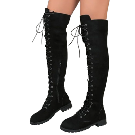 Funki Findz | Boots | Women's Lace Up Over Knee Suede Boots