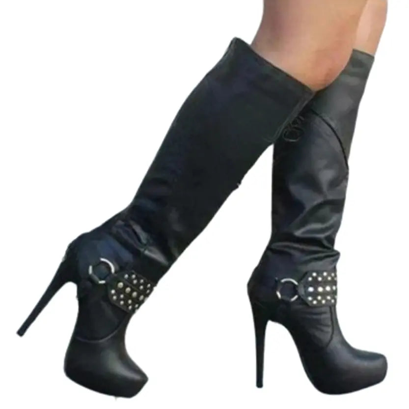 Funki Findz | Boots | Women's Knee High Chain Stiletto Boots