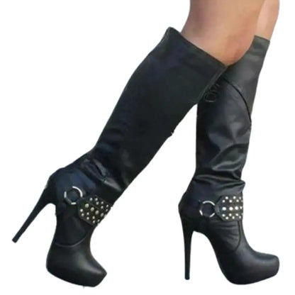 Funki Findz | Boots | Women's Knee High Chain Stiletto Boots