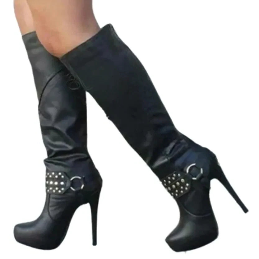 Funki Findz | Boots | Women's Knee High Chain Stiletto Boots