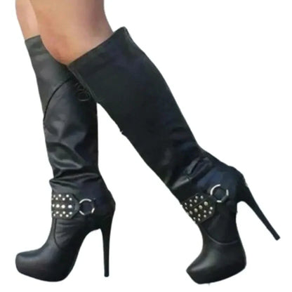 Funki Findz | Boots | Women's Knee High Chain Stiletto Boots