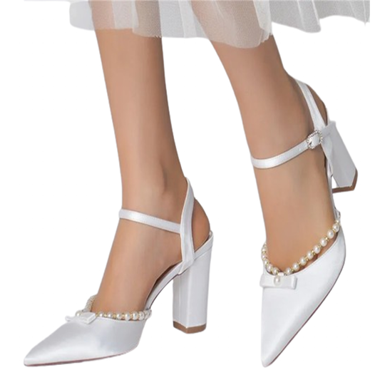 Funki Findz | Shoes | Women's Satin Pearl Wedding Block Heels