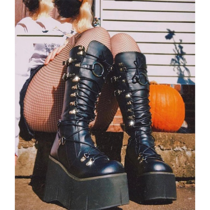 Funki Findz | Boots | Women's Goth Lace Up Platform Wedges