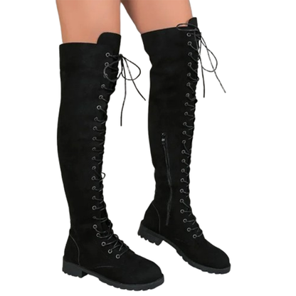 Funki Findz | Boots | Women's Lace Up Over Knee Suede Boots