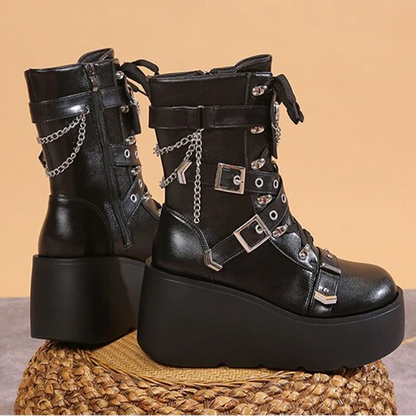 Funki Findz | Boots | Women's Multi Strap Gothic Platform Boots