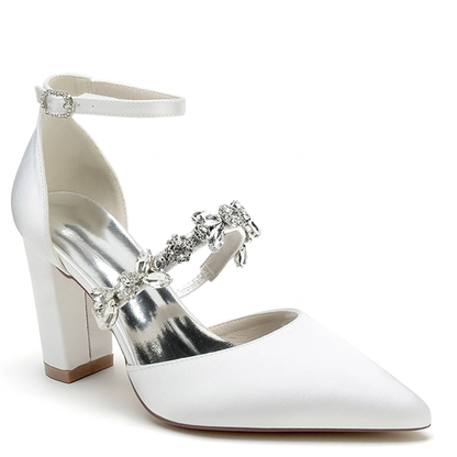 Funki Findz | Shoes | Women's Satin Crystal Block Heeled Shoes