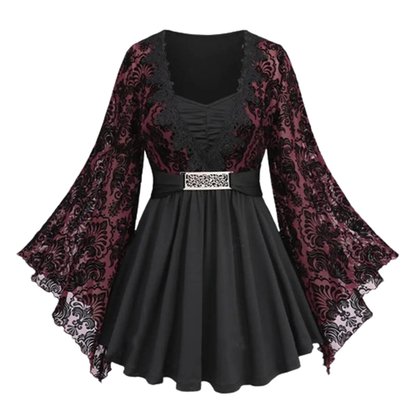 Funki Findz | Shirts | Women's Lace Applique Ruched Mesh Shirt