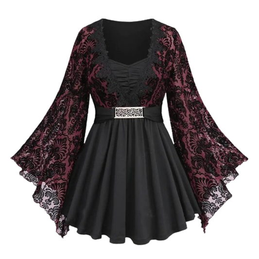 Funki Findz | Shirts | Women's Lace Applique Ruched Mesh Shirt