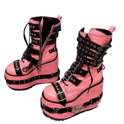 Funki Findz | Boots | Women's Pink Platform Belt Buckle Boots