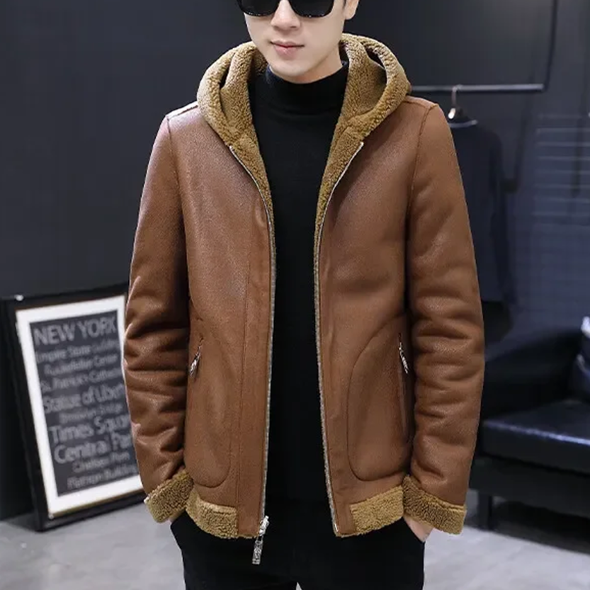 Funki Findz | Jackets | Men's Hooded Winter Faux Leather Jacket