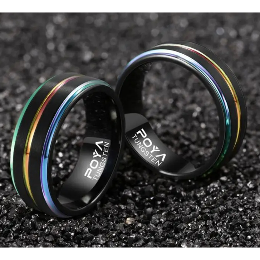 Funki Findz | Rings | Unisex Black Steel Rainbow Wedding Rings