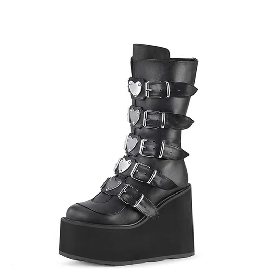 Funki Findz | Boots | Women's High Chunky Wedge Buckle Boots