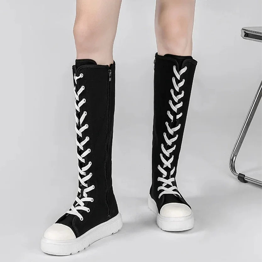 Funki Findz | Boots | Women's Over Knee Lace Up Canvas Boots