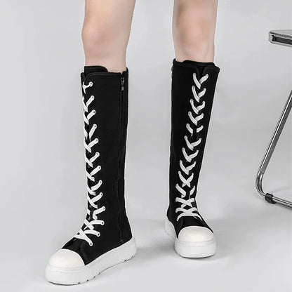 Funki Findz | Boots | Women's Over Knee Lace Up Canvas Boots