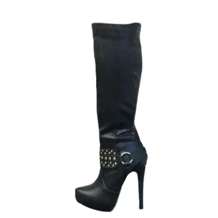 Funki Findz | Boots | Women's Knee High Chain Stiletto Boots