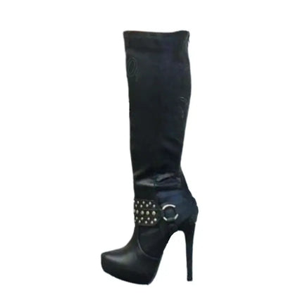 Funki Findz | Boots | Women's Knee High Chain Stiletto Boots