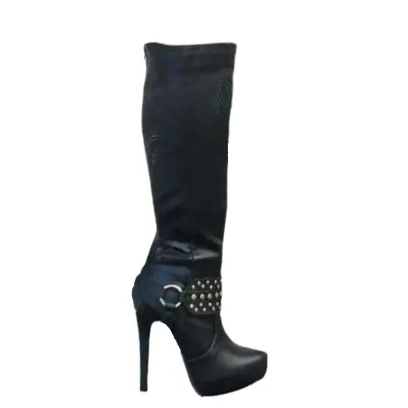Funki Findz | Boots | Women's Knee High Chain Stiletto Boots