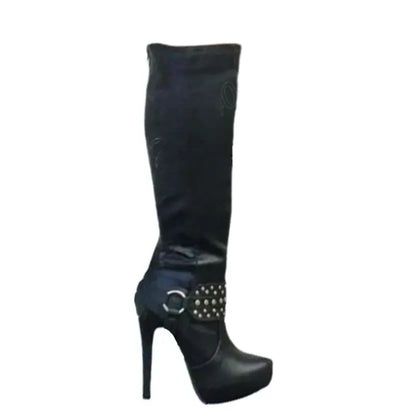 Funki Findz | Boots | Women's Knee High Chain Stiletto Boots