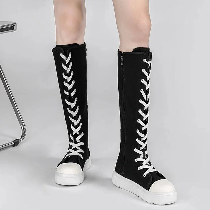 Funki Findz | Boots | Women's Over Knee Lace Up Canvas Boots