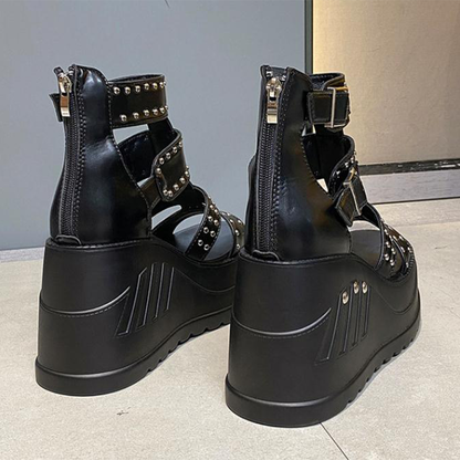 Funki Findz | Shoes | Women's Gothic Punk Rivet Wedge Sandal