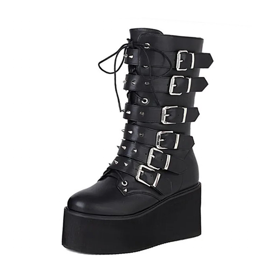 Funki Findz | Boots | Women's Buckle Strap Wedge Biker Boots