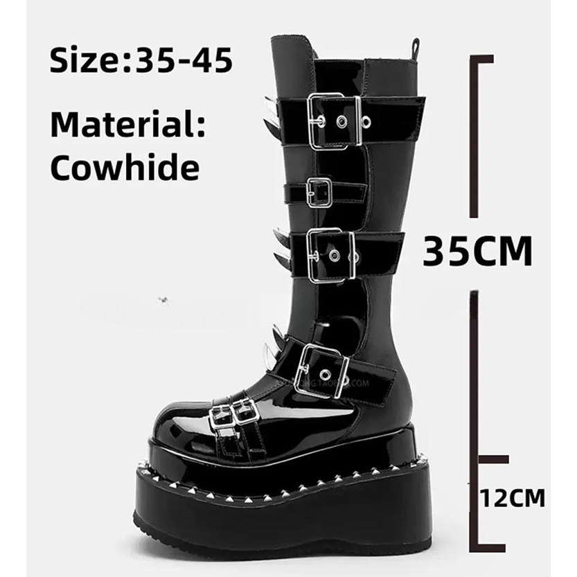 Funki Findz | Boots | Women's Gothic Buckle Strap Leather Boots