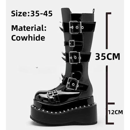 Funki Findz | Boots | Women's Gothic Buckle Strap Leather Boots