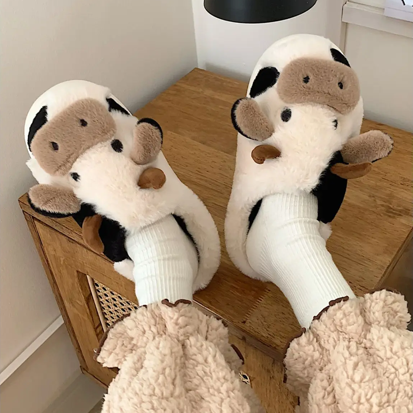 Funki Findz | Shoes | Women's Cute Plush Warm Cow Slippers