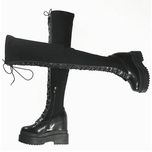 Funki Findz | Boots | Women's Leather Over Knee Wedge Boots