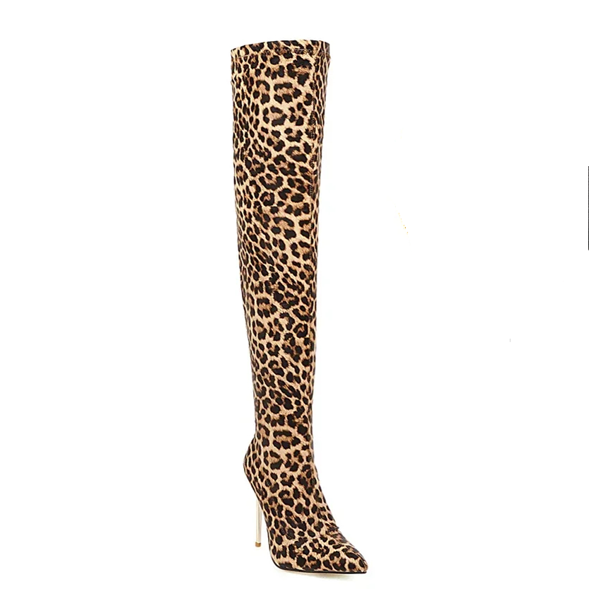 Funki Findz | Boots | Women's Cloth Leopard Print Stiletto Boots
