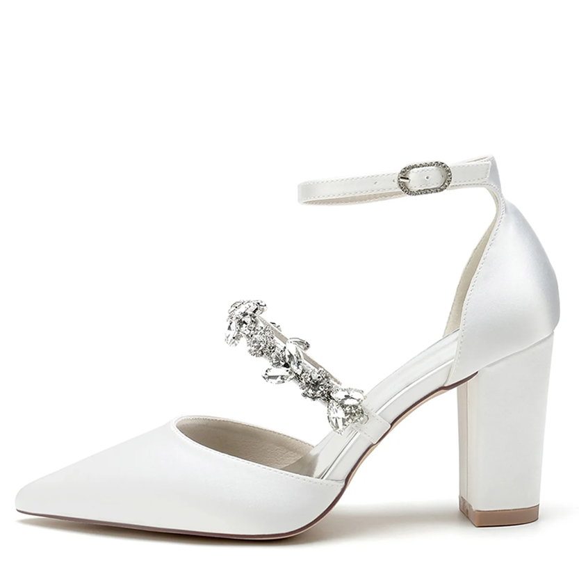 Funki Findz | Shoes | Women's Satin Crystal Block Heeled Shoes
