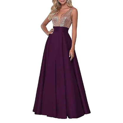 Funki Findz | Dresses | Women's Satin Sequin Evening Dress