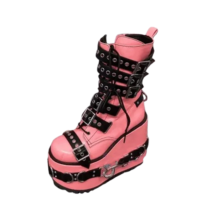 Funki Findz | Boots | Women's Pink Platform Belt Buckle Boots
