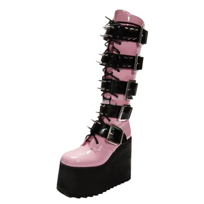 Funki Findz | Boots | Women's Pink Studded Belt Platform Boots