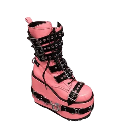 Funki Findz | Boots | Women's Pink Platform Belt Buckle Boots