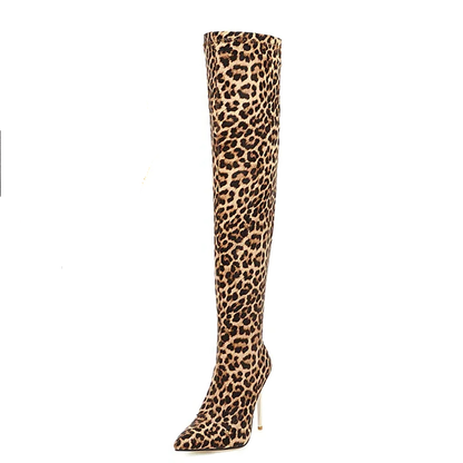 Funki Findz | Boots | Women's Cloth Leopard Print Stiletto Boots